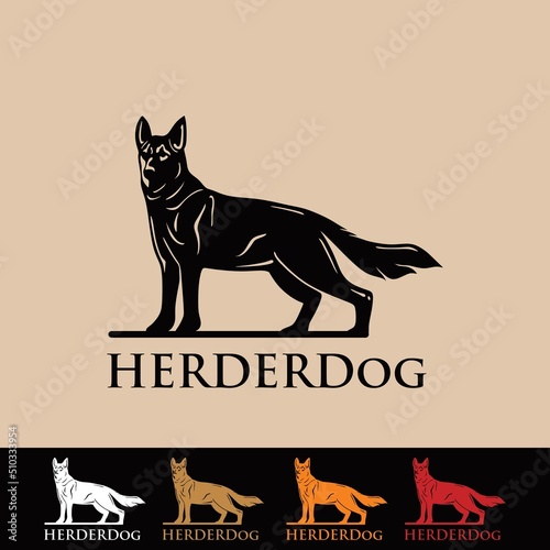 herder dog logo, great silhouette of brave animal stand and walking, vector illustrations