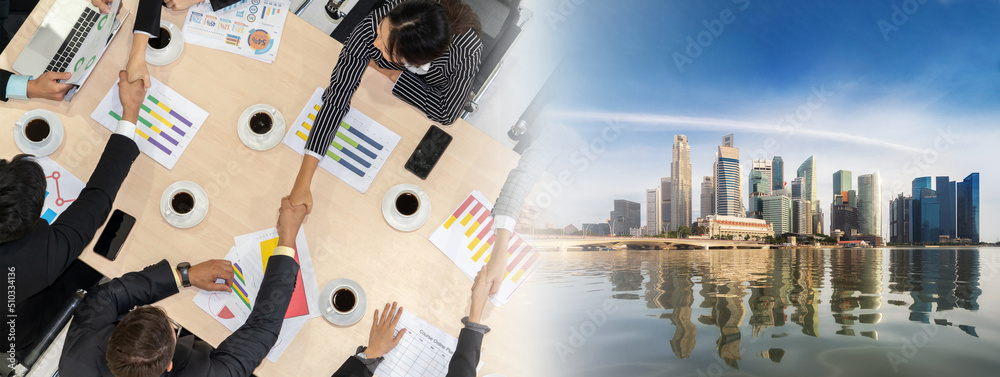 Group Business People Handshake At Meeting Table In Office Together ...