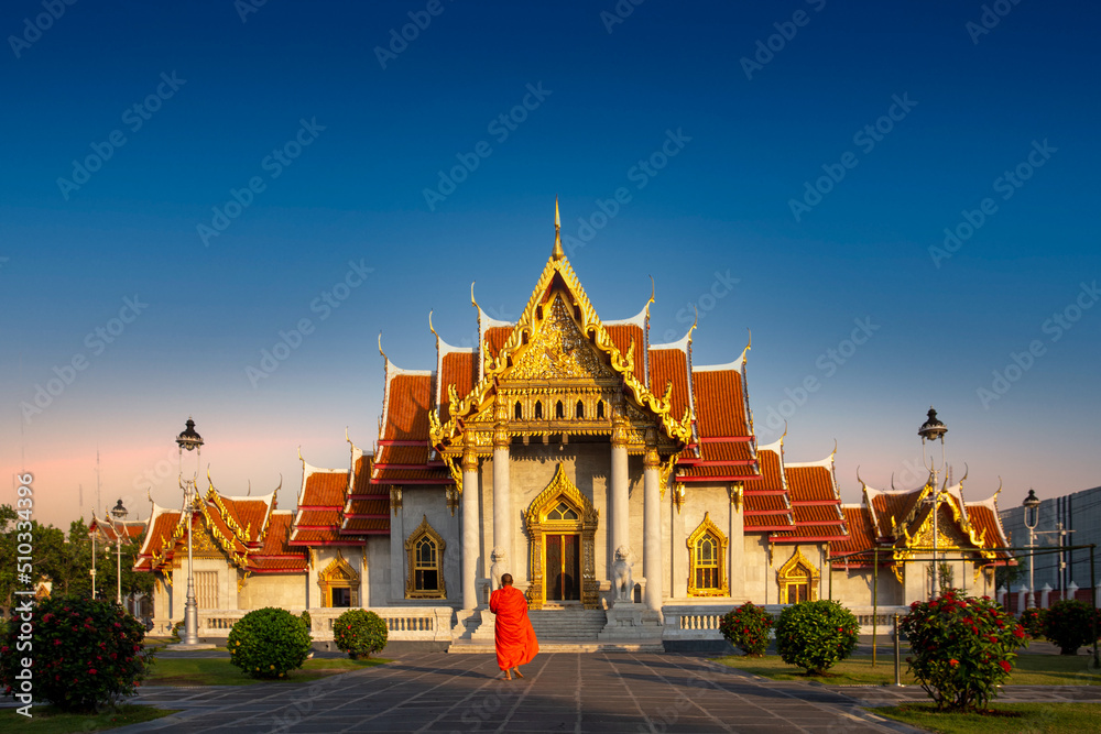 The temple of Wat Benchamabophit in the morning, the marble temple in Bangkok, Thailand. The temple of Wat Benchamabophit in the morning, the marble temple in Bangkok, Thailand.