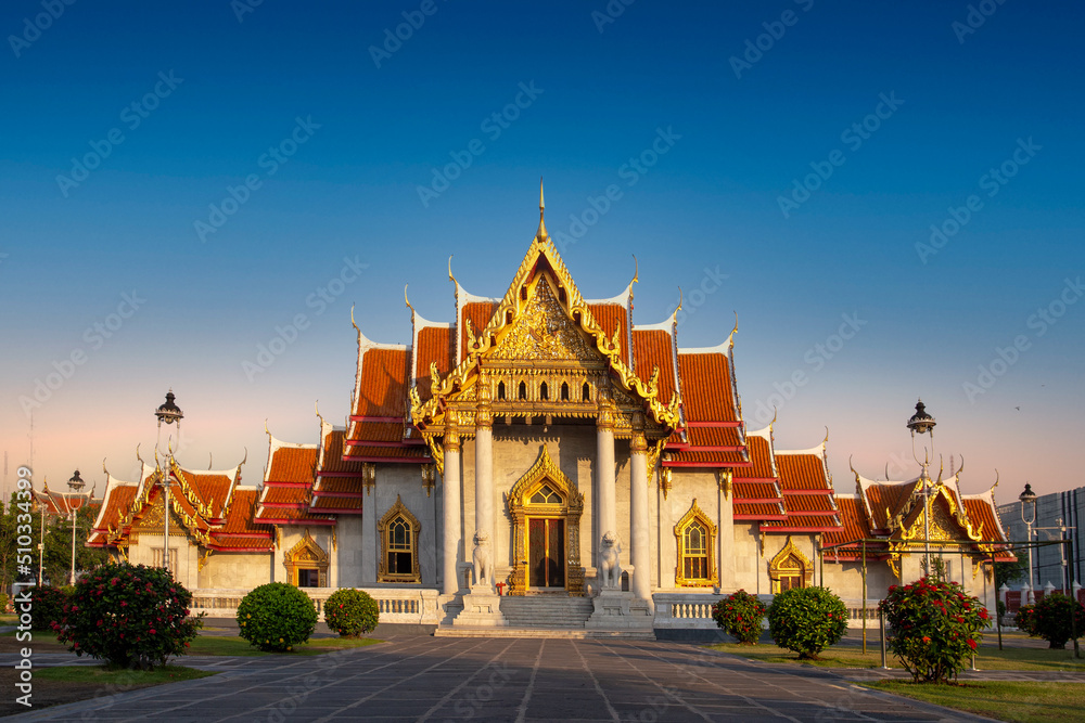 The temple of Wat Benchamabophit in the morning, the marble temple in Bangkok, Thailand. The temple of Wat Benchamabophit in the morning, the marble temple in Bangkok, Thailand.