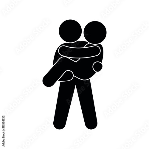 man carries a person, an icon to help the victim, moving people, isolated stick figure pictogram
