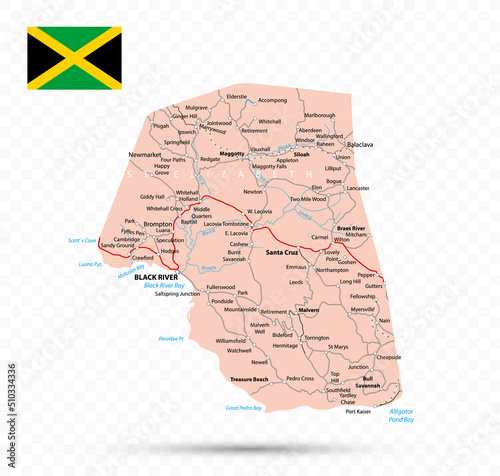 Saint Elizabeth Map. Jamaica state