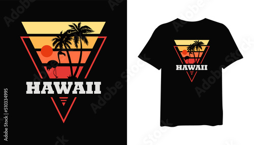 Hawaii t-shirt design. Hawaii with a tropical t-shirt design. t-shirt design vector for print. tropical slihouette logo design vector illustration. quotes for t shirt