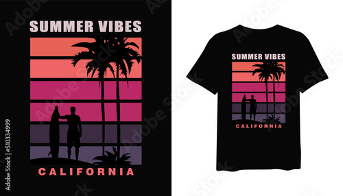 summer vibes t-shirt design. california t shirt design. t-shirt design vector for print. summer logo design vector illustration. quotes for t shirt
