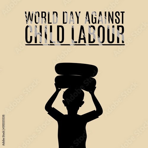 silhouette of a boy carrying cement. suitable for world day against child labour on June 12