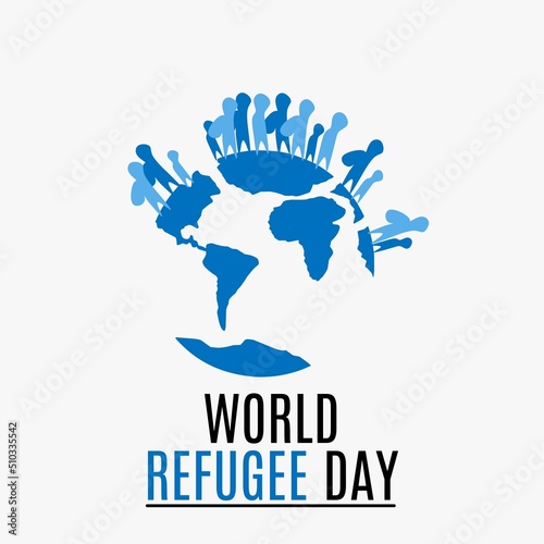 silhouette of a flock of refugees with globe map. perfect for world refugee day on june 20