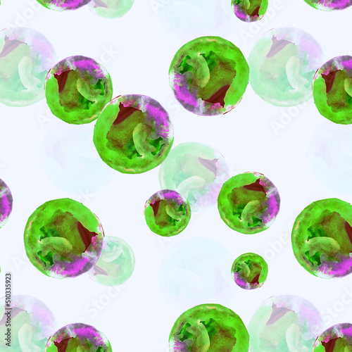 Watercolor pattern water drop of paint green pink on a light background for your seamless design, hand drawn illustration