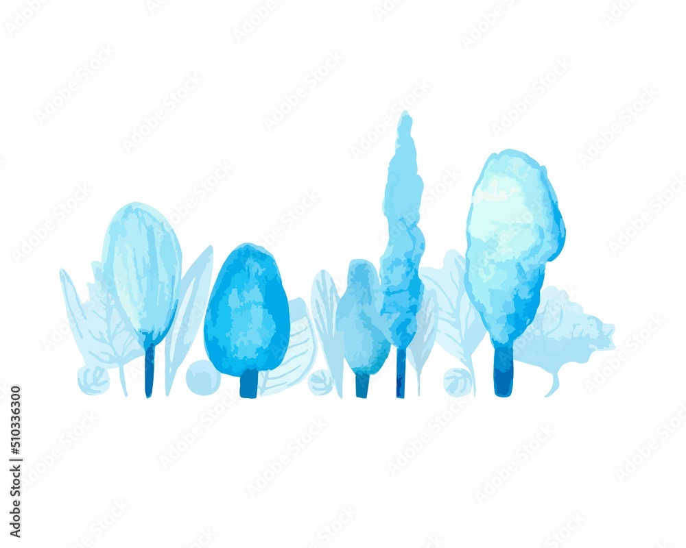 illustration gentle blue trees on a white background isolated for your design	
