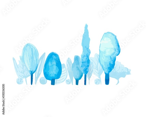 illustration gentle blue trees on a white background isolated for your design	
