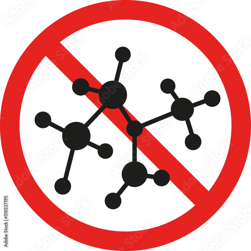 No sulfate chemical icon sign. Red circle cross out Background. Forbidden signs and symbols.