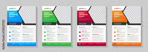 Digital Marketing Agency Flyer, Business Marketing Flyer Set,corporate Business Flyer Template Design Set With Blue, Yellow, Pink And Green Color.digital Marketing New Flyer.