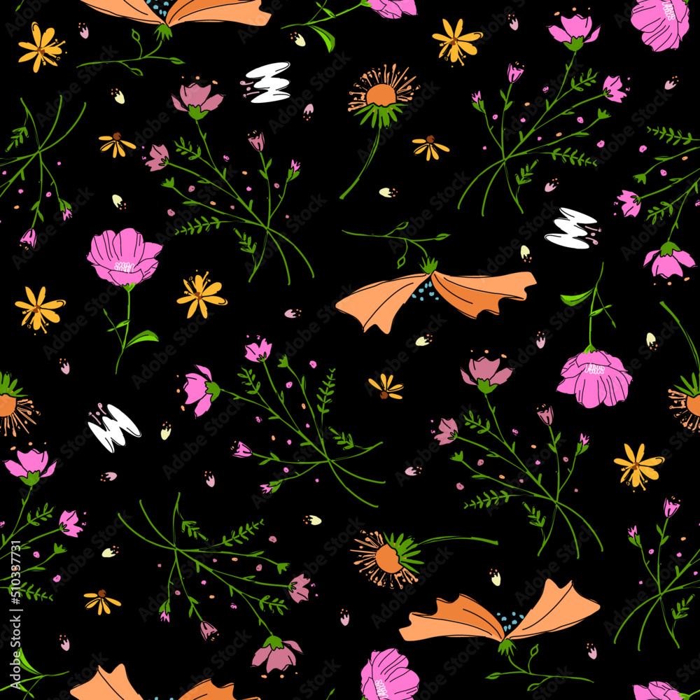 Hand drawn cute floral small seamless pattern for fashion prints decoration, fabric, wallpaper and all prints on background earth tone color.
