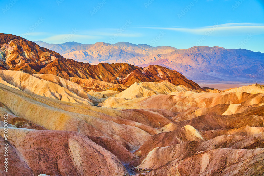 Stunning sunrise colors in desert mountains of Death Valley
