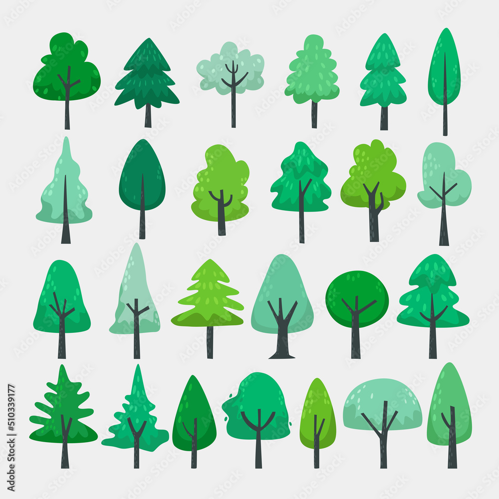 vector illustration of tree collection in cute cartoon style