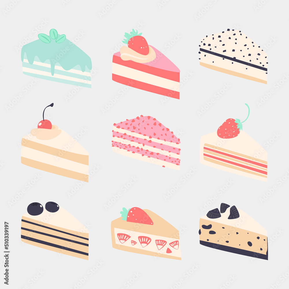 vector illustration of fruit cake collection in cartoon style