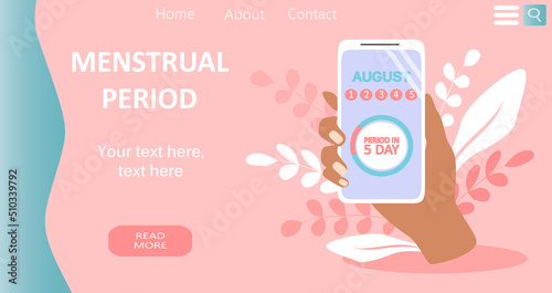 vector illustration in a flat style, a banner for a website on the theme of the menstrual period. App for smartphone