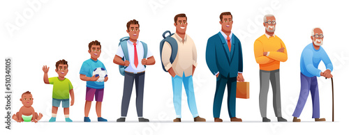 Male life cycle vector character. Human growth and development stages cartoon illustration