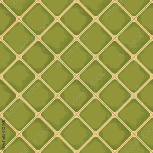 Abstract geometric seamless pattern. Diamond ornament of green and gold. Mosaic  tiles  stained glass texture