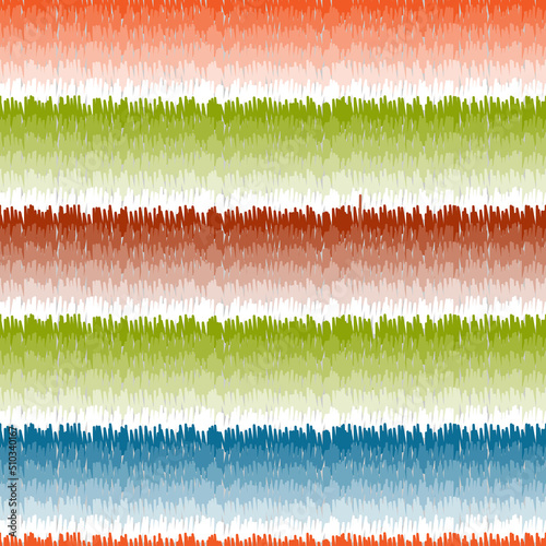 Striped terry cloth. Abstract geometric seamless pattern. Textile ornament in brown, green, blue and red colors