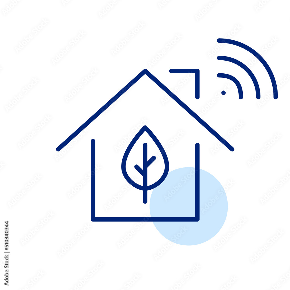 Green eco smart home icon. Pixel perfect, editable stroke line art Green eco smart home icon. Pixel perfect, editable stroke line art