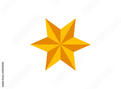 Golden metal 3d star  isolated yellow object on white background
