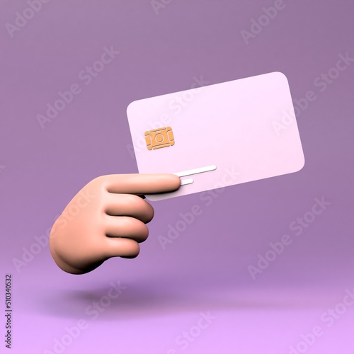 The hand is holding a credit card. 3D render illustration.