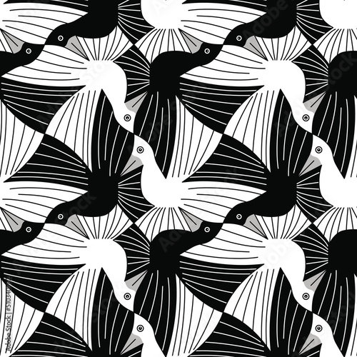 Obraz na płótnie Abstract Black and White Birds Tessellation Pattern w salonie