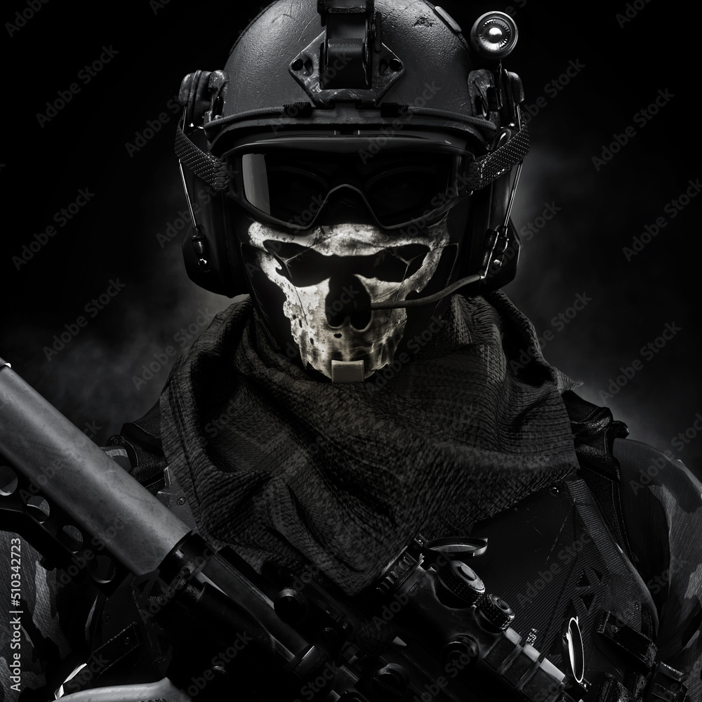 Portrait Closeup Of A Elite Special Forces Military Soldier Equipped Portrait Closeup Of A Elite Special Forces Military Soldier Equipped