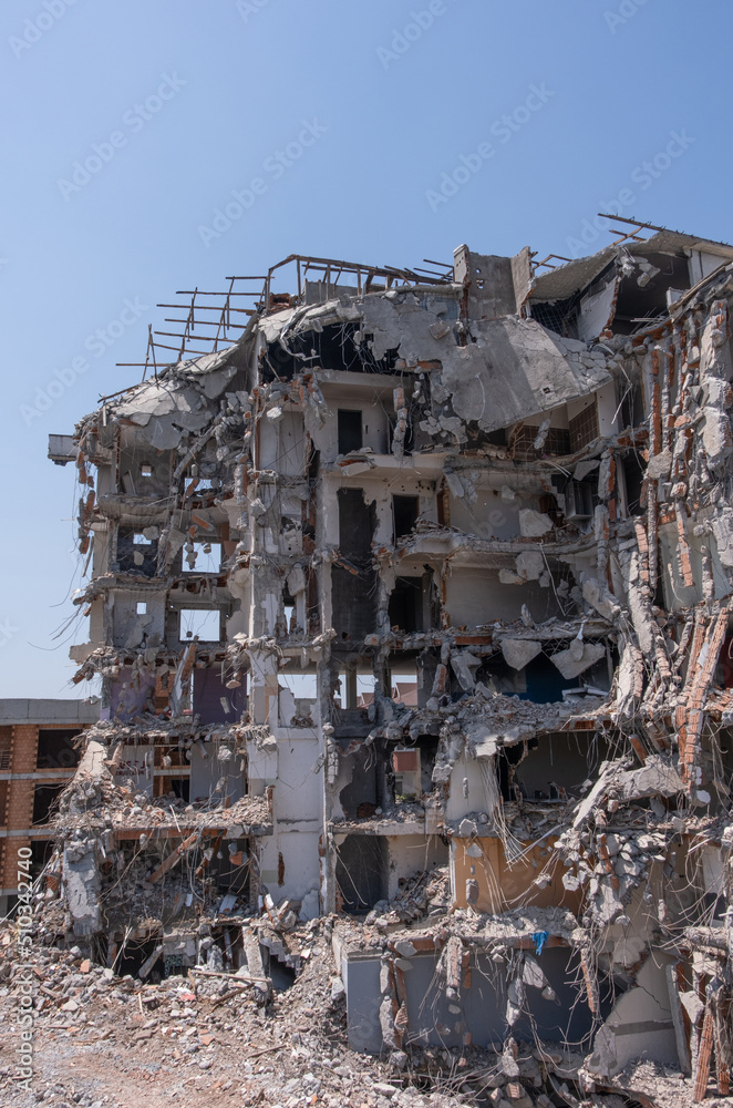 Demolition of an old building. building debris. Demolition of an old building. building debris.