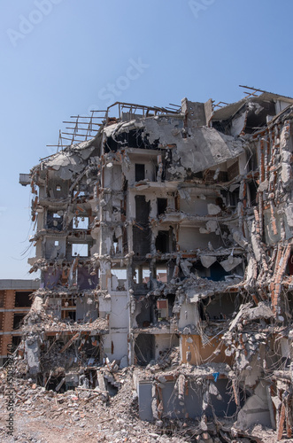 Demolition of an old building. building debris. 