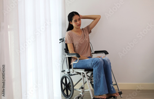 Woman patients in wheelchairs relaxation at home.
