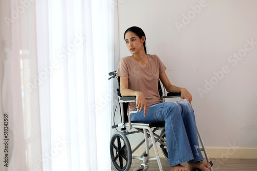 Woman patients in wheelchairs relaxation at home.