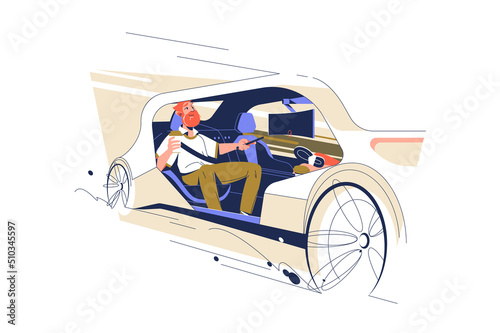 Man in smart future autonomous auto