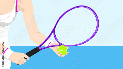 ilustración de una hermosa mujer lista para jugar un partido de tenis bajo el calor de un hermoso verano