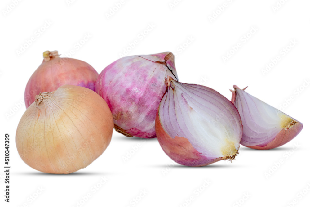 Red Onion and sliced onion isolated on white background