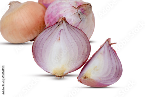 Red Onion and sliced onion isolated on white background