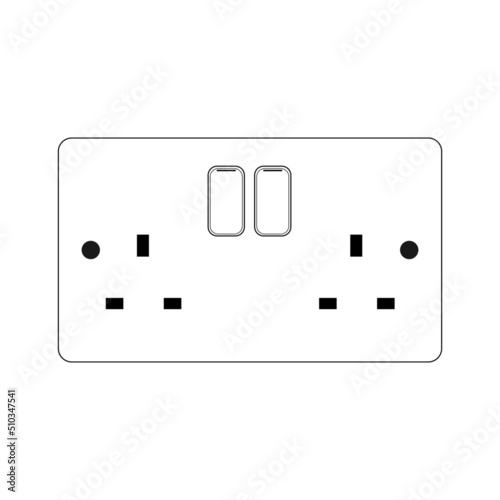 Power plug Socket Outlet type g with switch, Outline style Vector illustration
