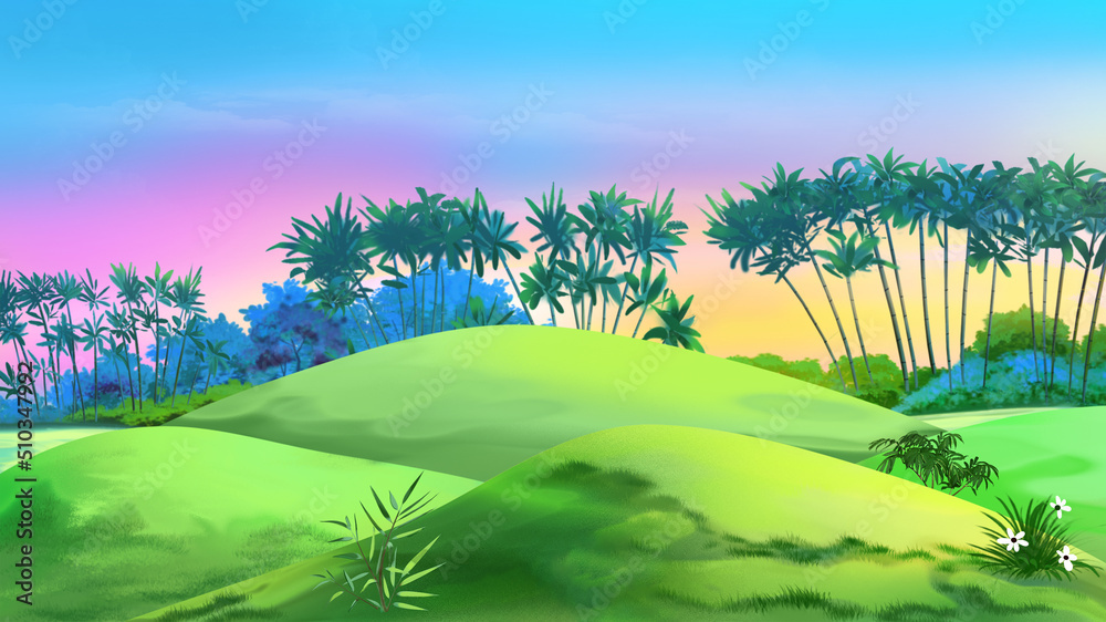 Green hills in the tropic landscape