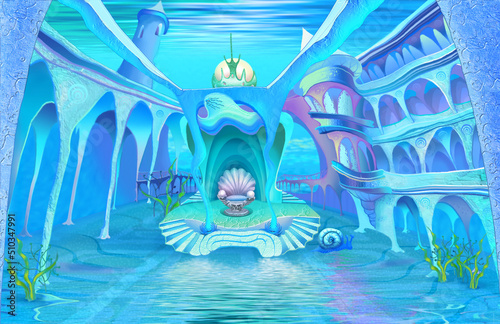 Fairy tale underwater castle interior