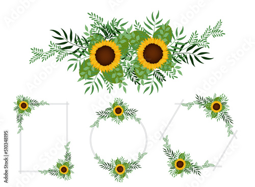 Sunflower floral border vector illustration foliage design template