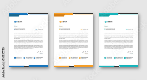 Professional business letterhead design in red, yellow, green & blue for corporate office. Vector design illustration. Simple & creative modern corporate letterhead template