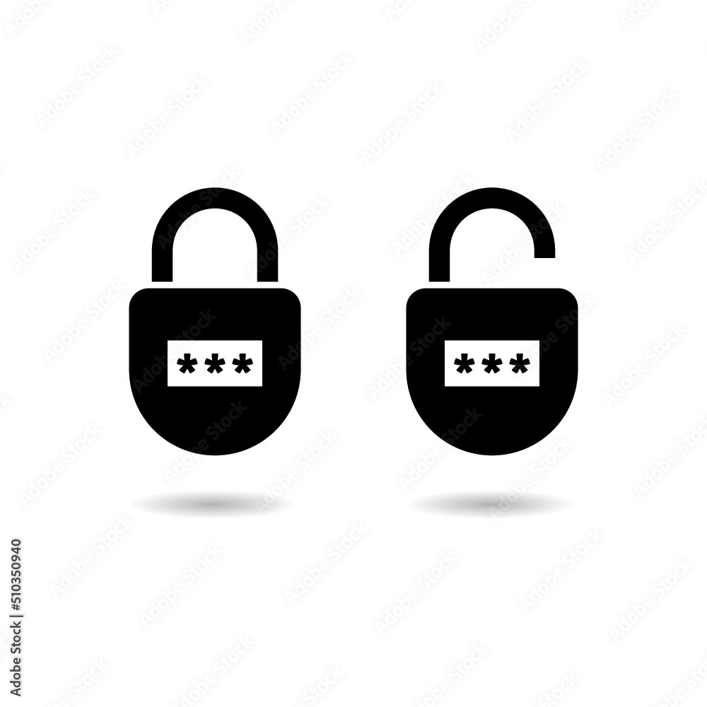 Locked and unlocked padlock logo with shadow Locked and unlocked padlock logo with shadow