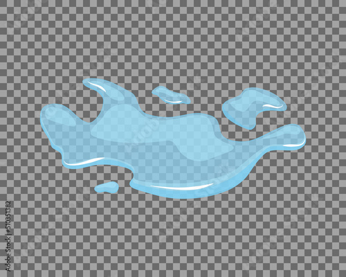 Water spill, puddle on a isolated transparent background. Blue autumn natural liquid on the ground. Clean water. Vector illustration. 
