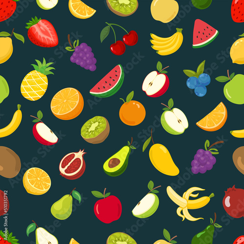 Fototapeta Naklejka Na Ścianę i Meble -  fruit collection set illustration cartoon vector pattern seamless