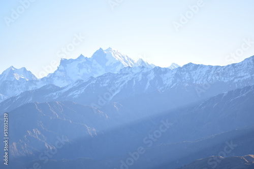 Fototapeta Naklejka Na Ścianę i Meble -  The sun rays on the mountains, snow on the mountain, 
Kedarkantha, Uttarakhand, Shoot date - 21 Nov'21