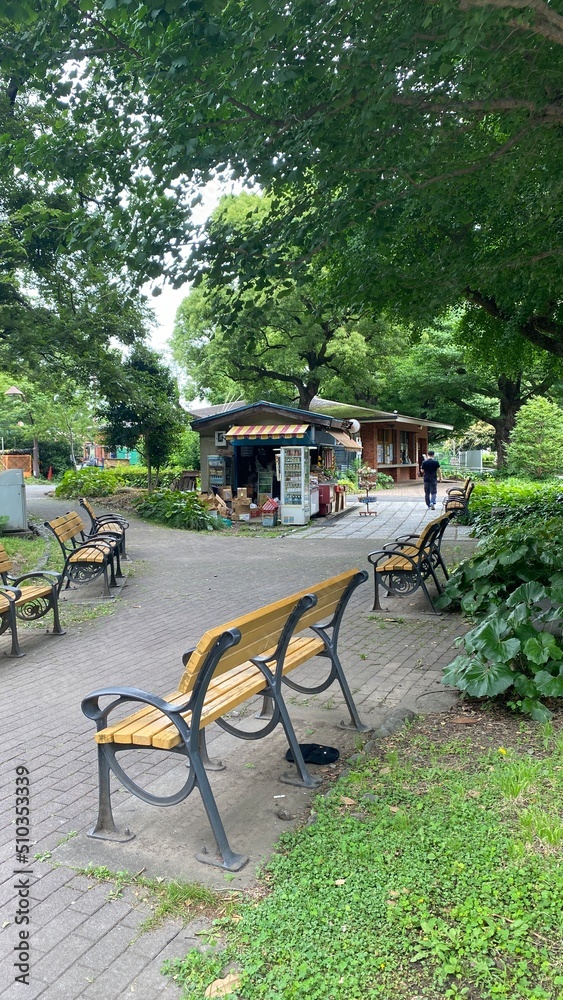 Little food stand shop in the middle of park, Hibiya park Tokyo year 2022 June 11th