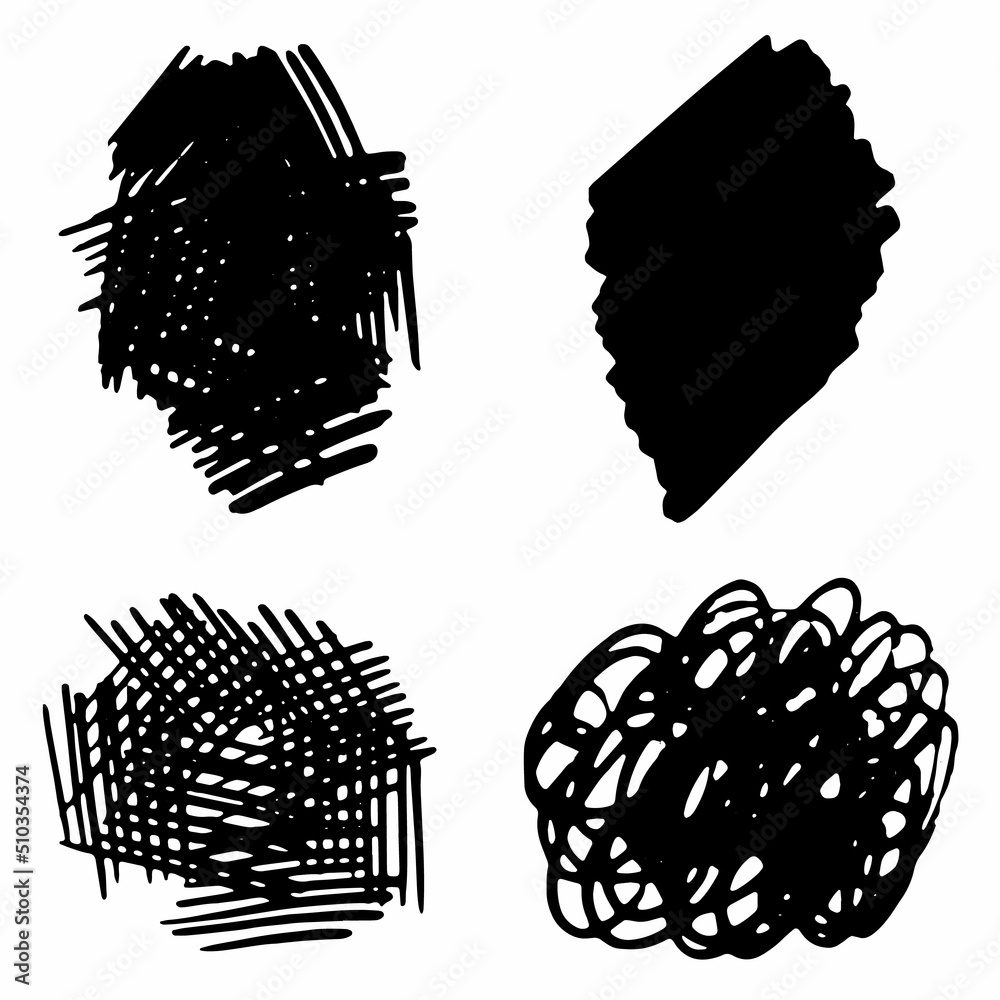 Illustration of Set of Vector Pencil Strokes and Stains of Hand Drawn Black of Various Sizes and Shapes on White Background.