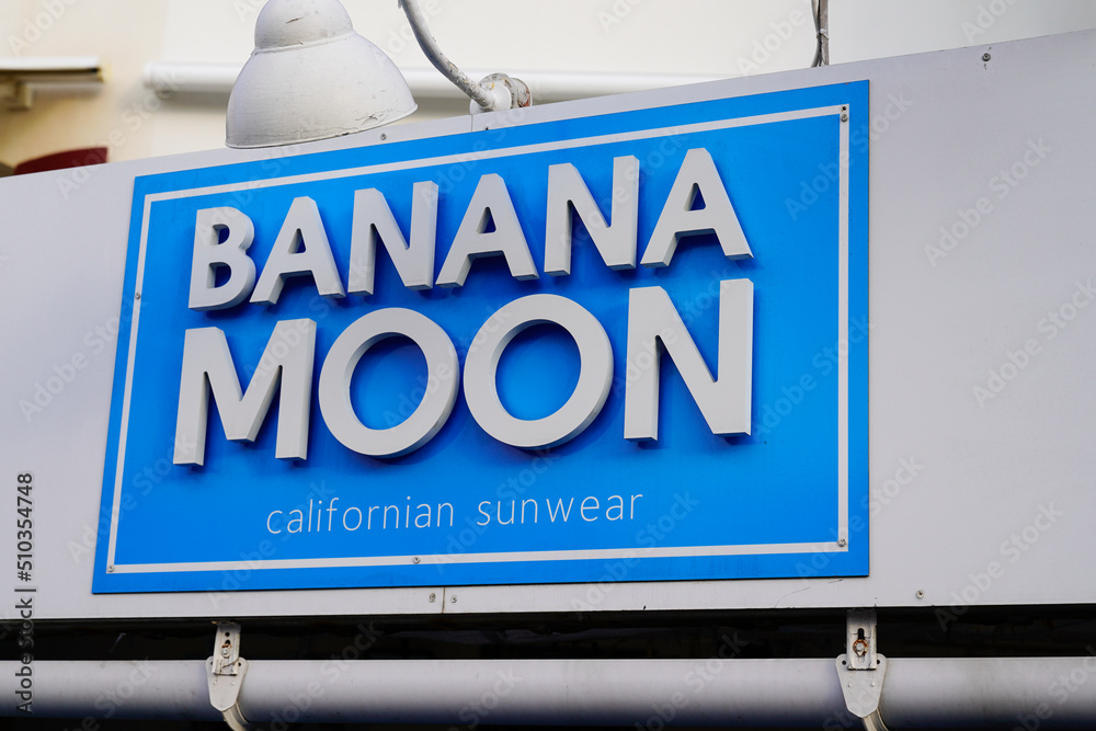 Banana moon logo text and sign brand front of shop of swimwear  underclothing women fashion store Stock Photo | Adobe Stock
