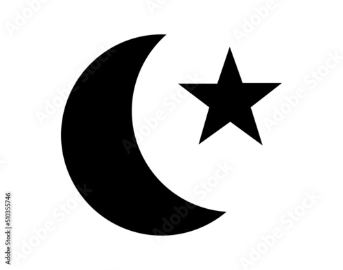 Crescent Moon and Star In Black Silhouette