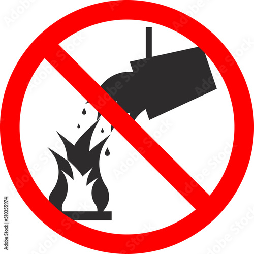 Prohibition on extinguishing with water. Vector black image.
